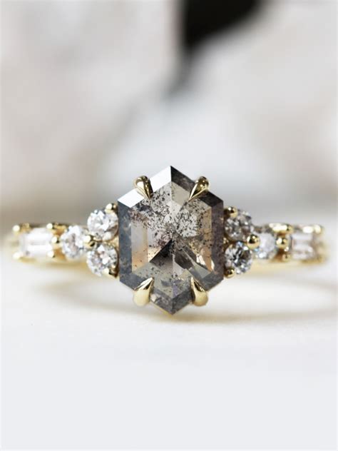 Solitaire Engagement Ring with Salt and Pepper Triangle Diamond OOAK