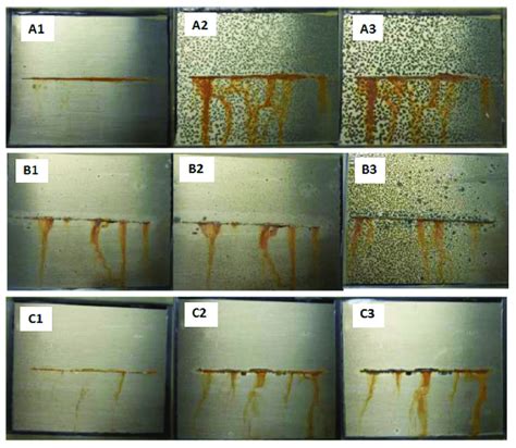 The salt spray test on various materials after 24 h (damages in