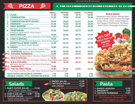 sam's pizza and restaurant menu