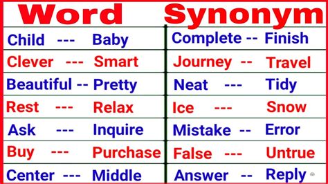 same meaning words in english list