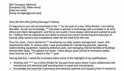 Utility Worker Cover Letter | Velvet Jobs