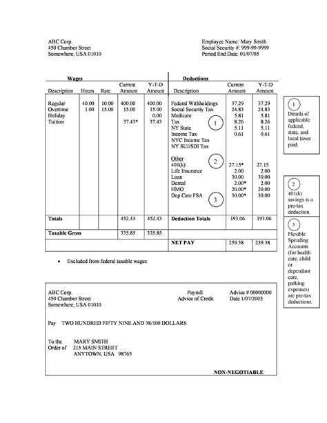 sample of check stub