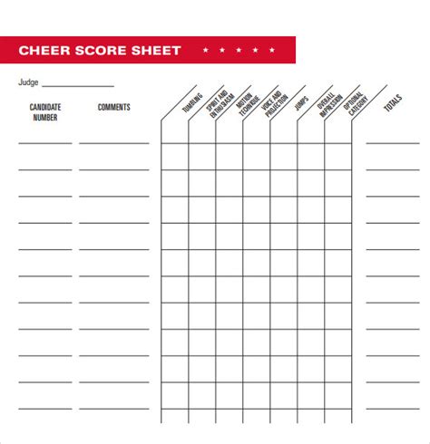 Cheerleading Tryout Score Sheet 4 Free Templates in PDF, Word, Excel