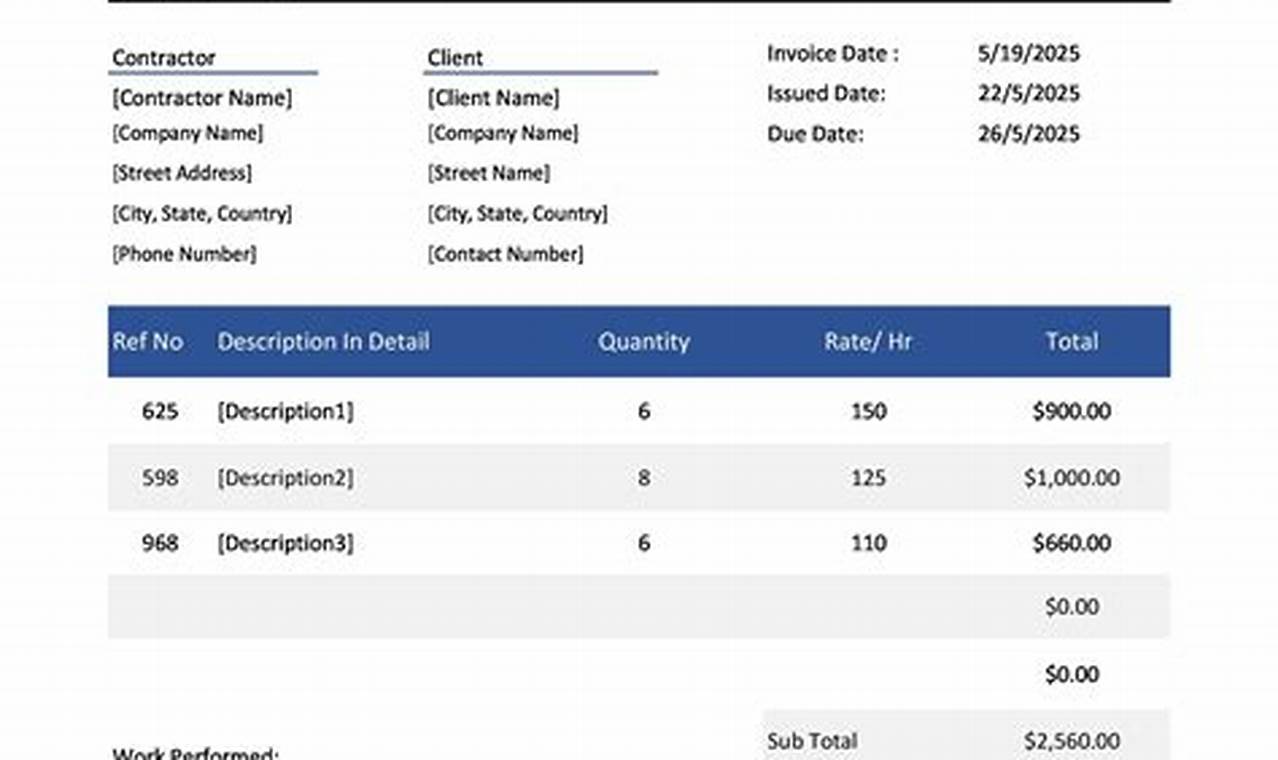 Sample Contractor Invoice