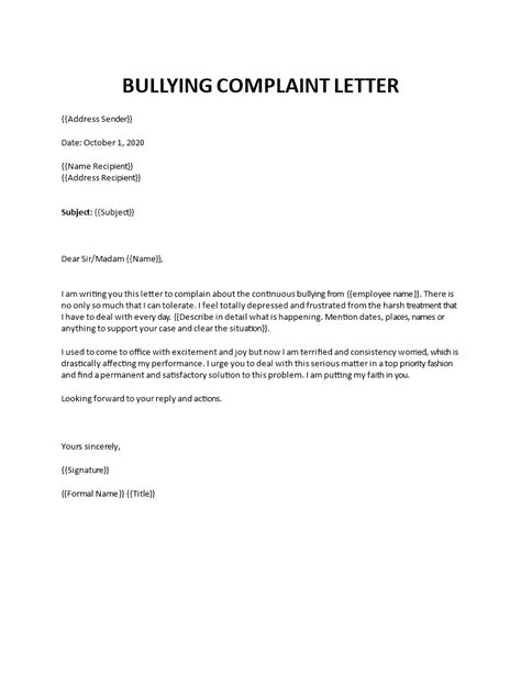 Download Workplace Harassment Complaint Letter Excel