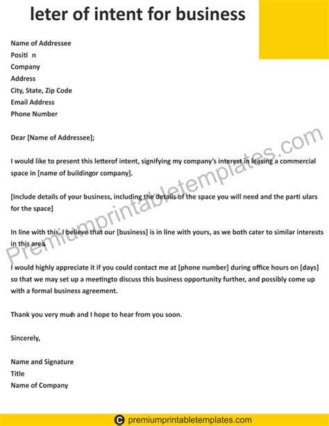 Letter Of Intent Business Proposal Template