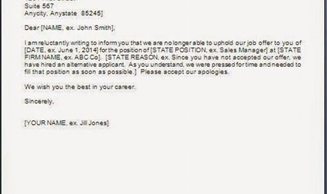 Sample Letter of Rescinding a Job Offer