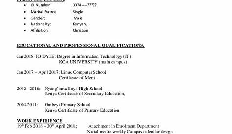 Cv Template Kenya | Cv template, Cv template download, Curriculum vitae