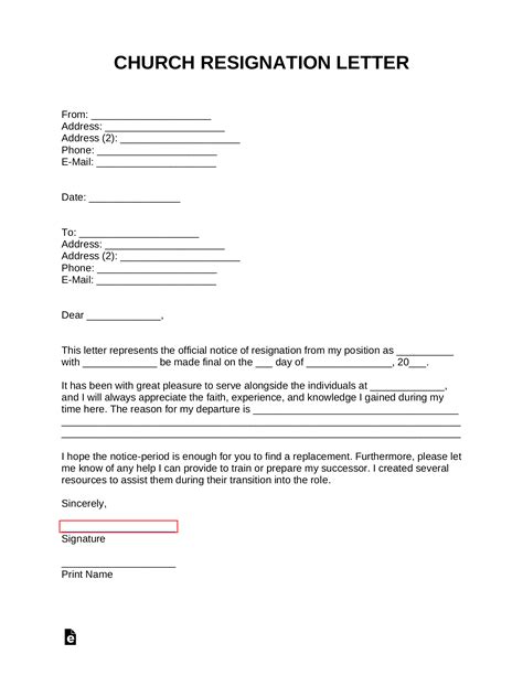 Free Church Resignation Letter Templates at