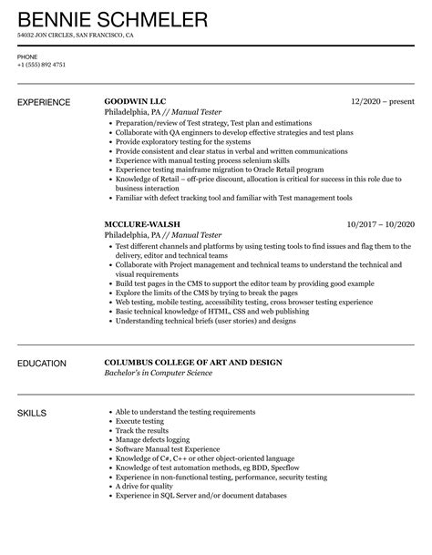 Sample resume for manual testing professional of 2 yr