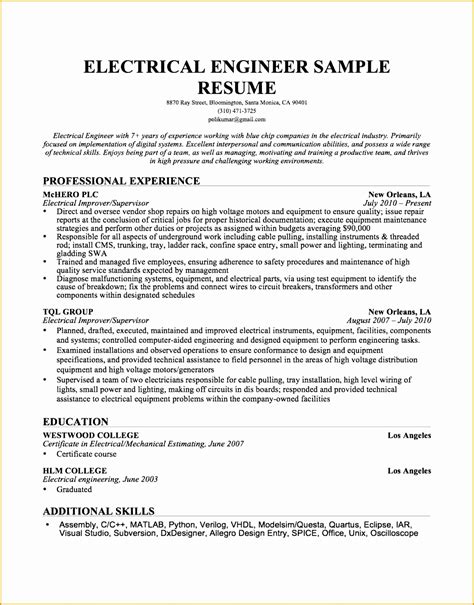 Electrical Engineer Resume Sample PDF (Entry Level