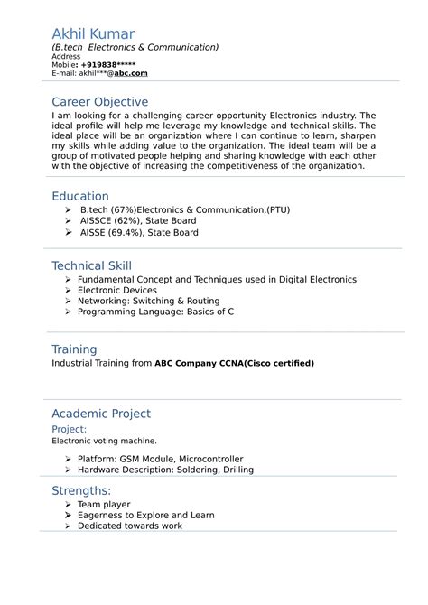 Resume Templates For Electronics and Communication