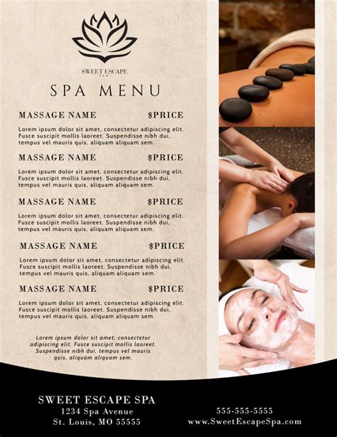 Massage Spa Menu Spa menu, Spa massage, Massage business