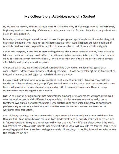 013 Student Autobiography Template College Example Essential Likeness