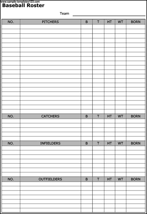 7+ Sample Baseball Roster Templates Sample Templates