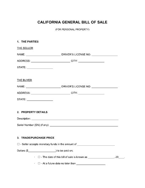 sample bill of sale california dmv