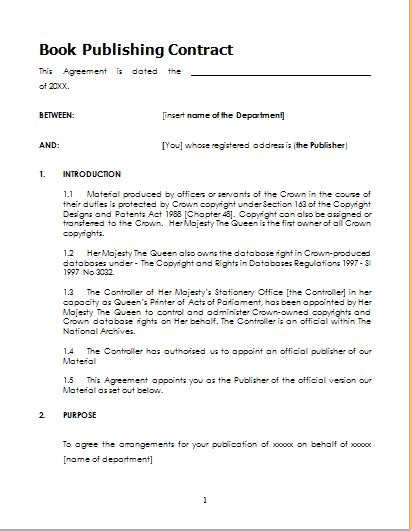 sample book publishing contract