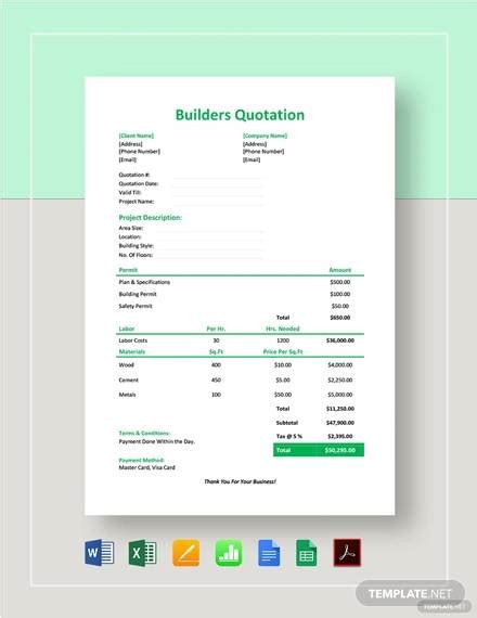 FREE 6+ Builder Quotation Samples & Templates in PDF MS Word
