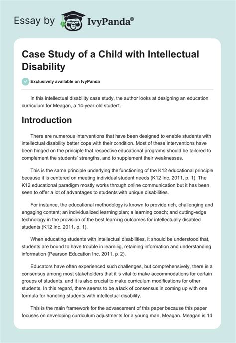 sample case study of a child with intellectual disability