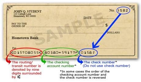 sample check routing number