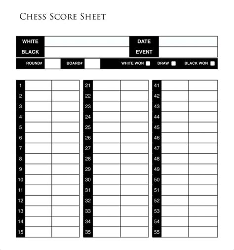 13 Free Sample Chess Score Sheet Templates Printable Samples