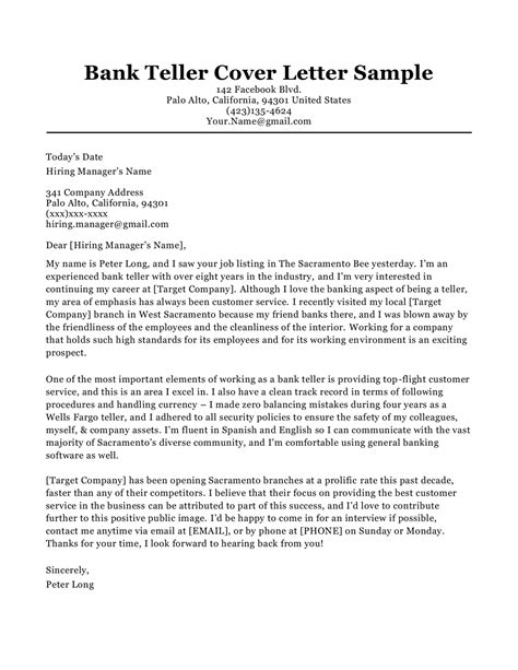 sample cover letter for bank job application