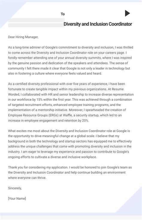 Sample Cover Letter For Diversity Coordinator