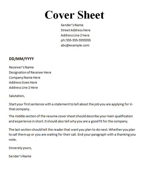 Printable Fax Cover Sheet Word Microsoft Template