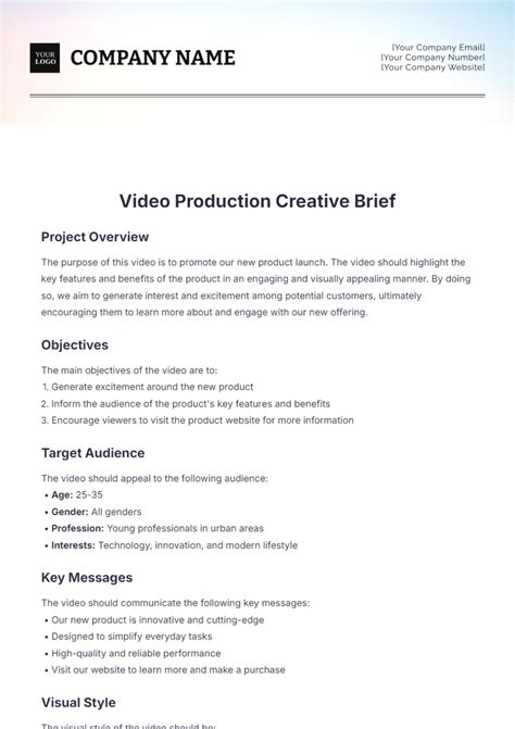 Sample Creative Brief For Video Production
