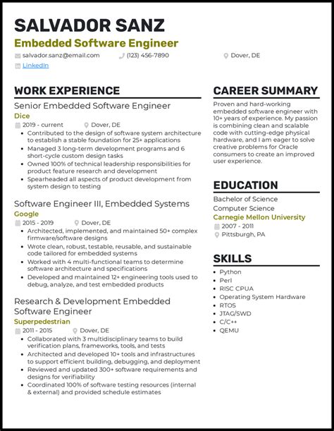 sample cv for experienced software engineer