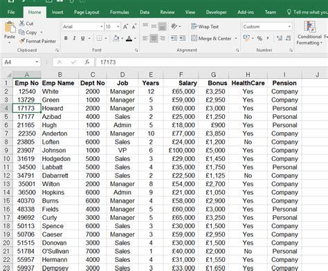 sample data in excel format
