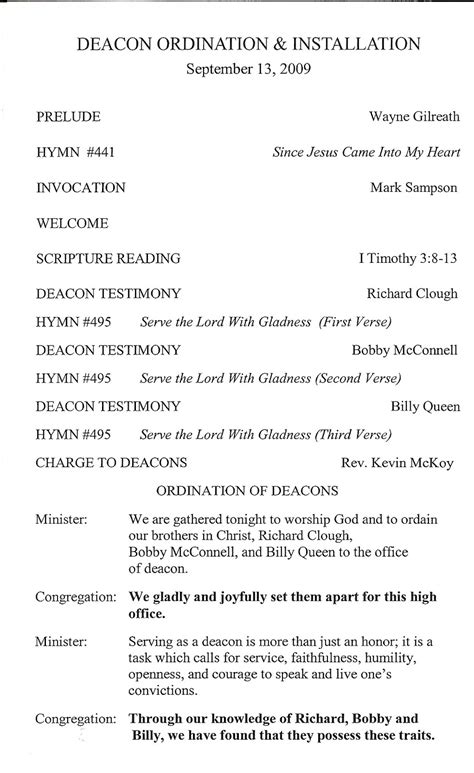 sample deacon ordination service program