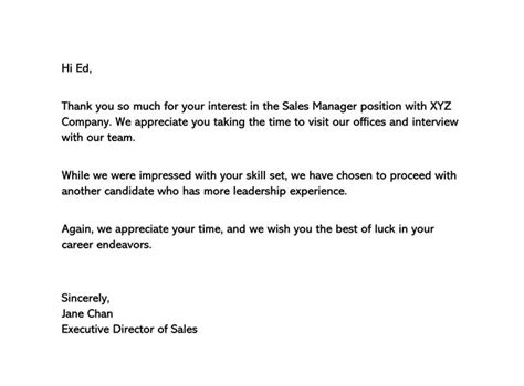 sample email for not passing the interview