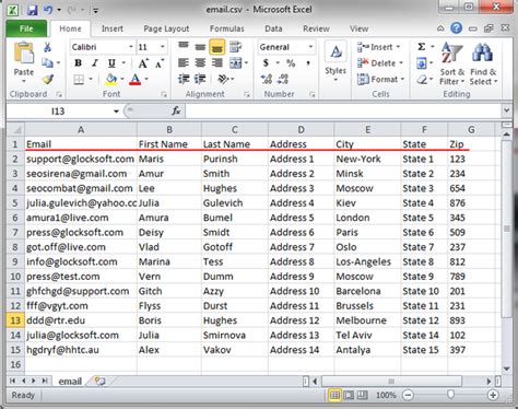 sample email list csv