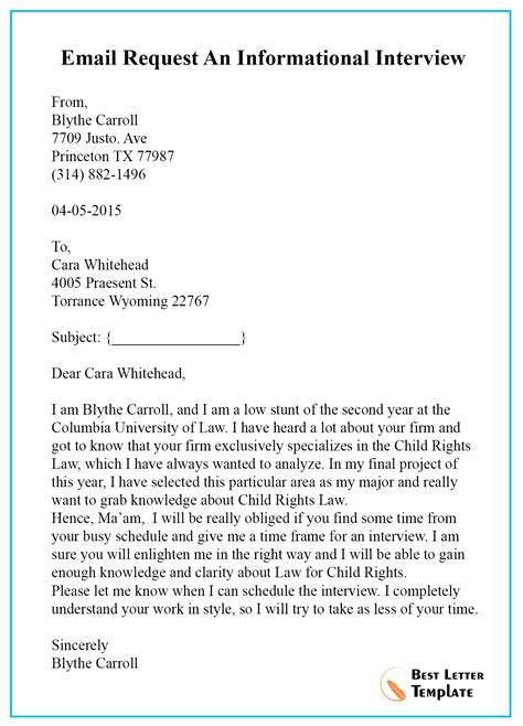 sample email requesting an informational interview