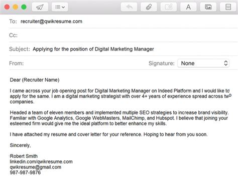 Sample Email Template for Sending Resume