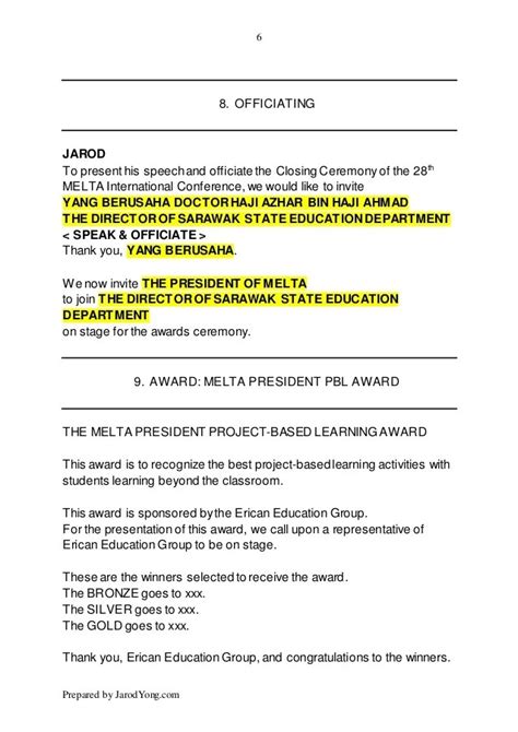 sample emcee script for closing program in a seminar