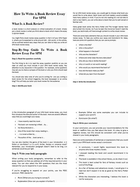 Sample Essay Book Review Spm