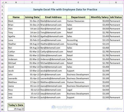 Sample Excel File With Employee Data For Practice