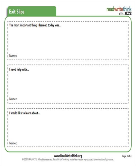 Sample Exit Slips