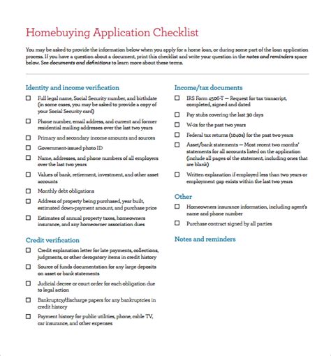 Home Buying Checklist Template in Google Docs, Word