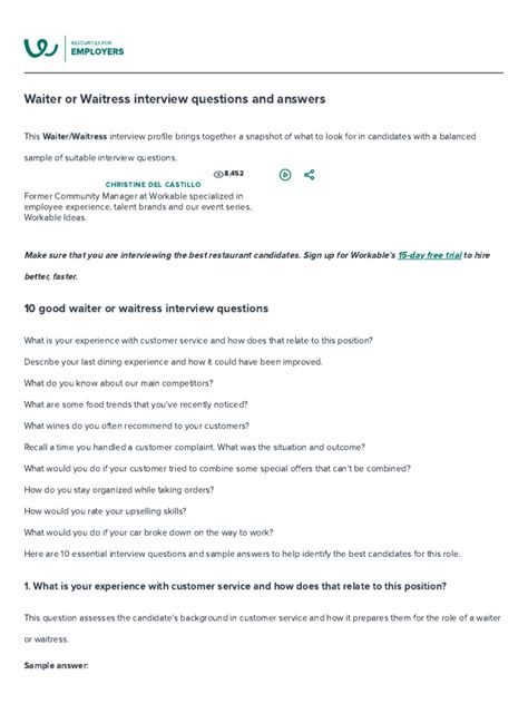 Sample Interview Questions And Answers For Waitress