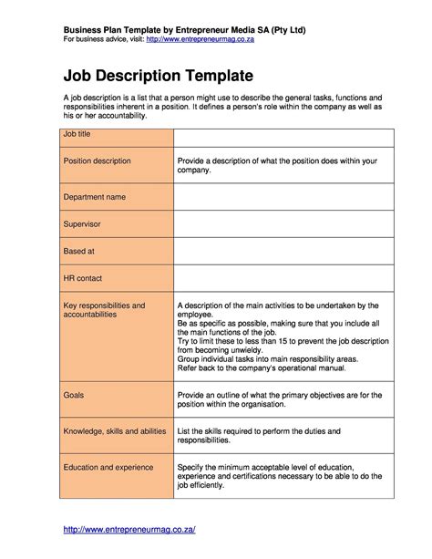 sample job description format template