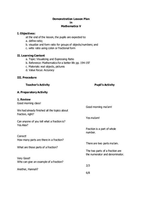 sample lesson plan for demo teaching in mathematics
