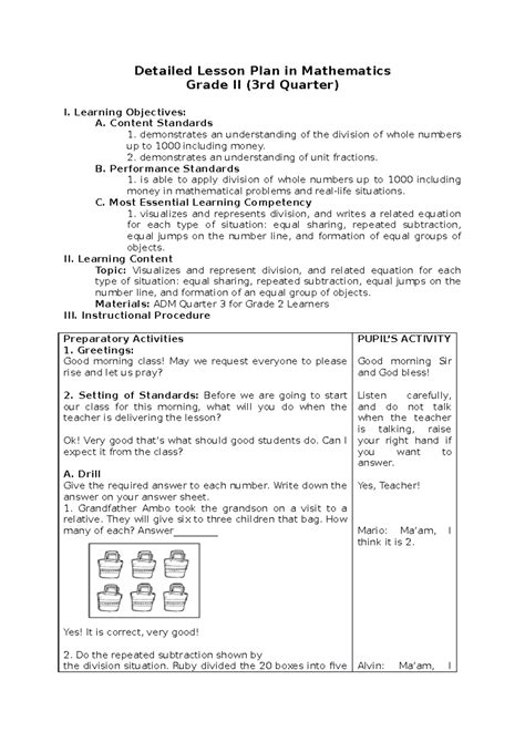 sample lesson plan in math grade 2 addition