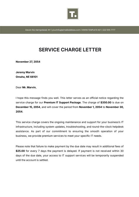 Sample Letter For Service Charge