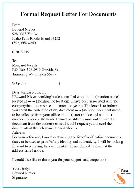 sample letter requesting documents from hr
