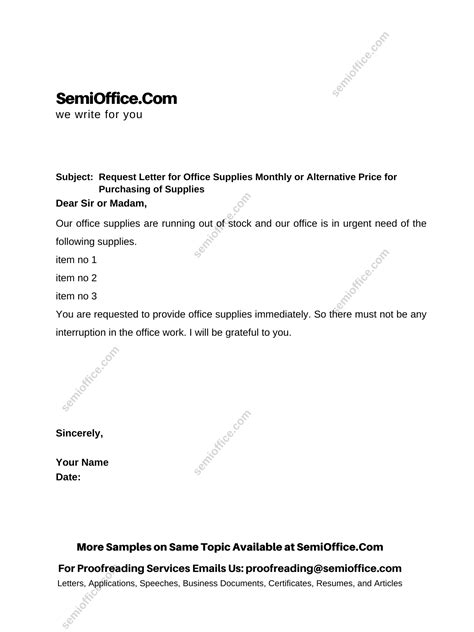Sample Letter Requesting Office Supplies