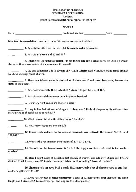 sample math quiz bee questions for grade 3 with answers pdf