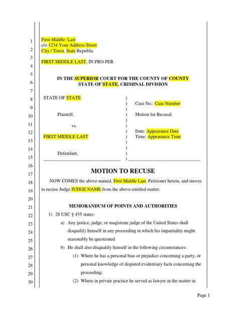 Sample Motion To Recuse